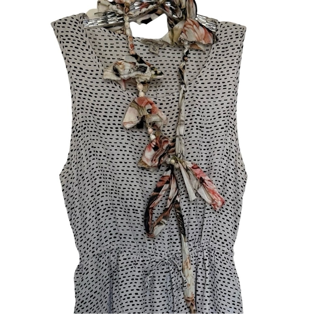 Lucky Brand Sleeveless Maxi Dress Women's White Black Dot Print Tie Waist Sz XL